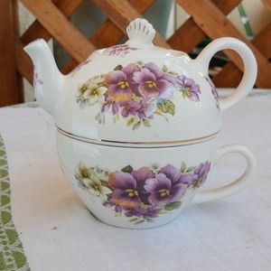 Lane End Pottery Stacking Teapot and Cup, Floral